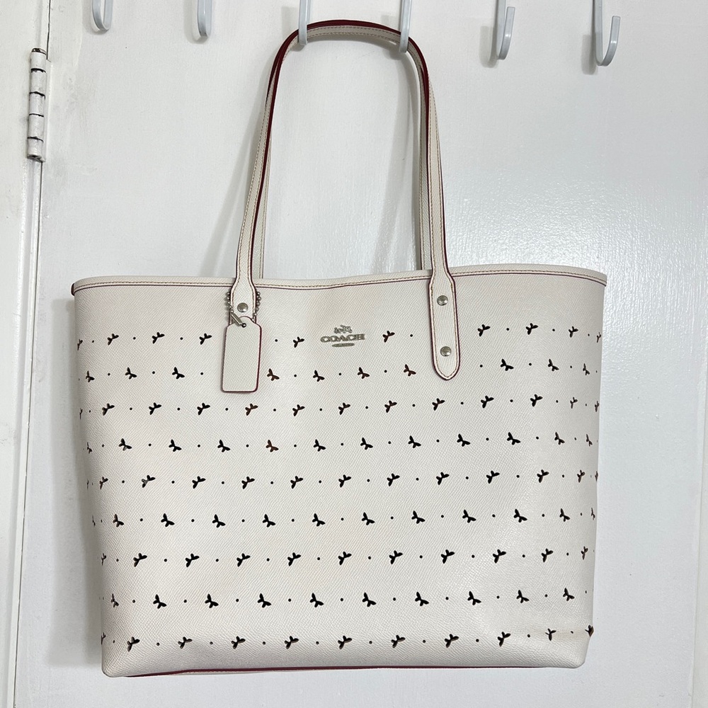 Coach Tote Purse Hand Bag Shoulder White Butterfly Cut Out excellent condition